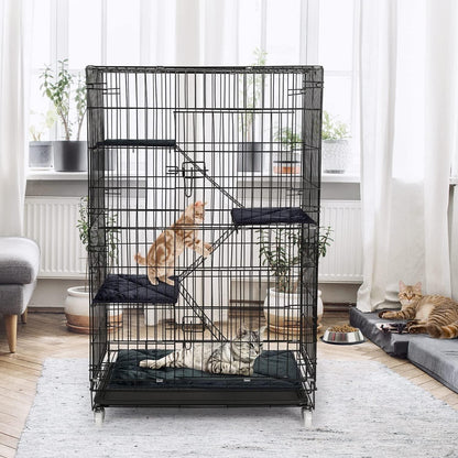 Katzenkäfig 4 Ebenen faltbar 360 Rollen Rampe Balkon 90x57x125 cm