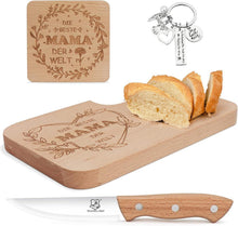 Frühstücksbrettchen mit Messer und Untersetzer Set für Mama
