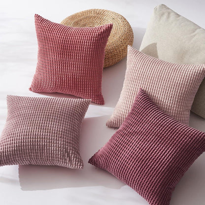 Topfinel Kissenbezug 4er Set 50x50 Rosa Kord Flauschiger Farbverlauf Sofa Deko