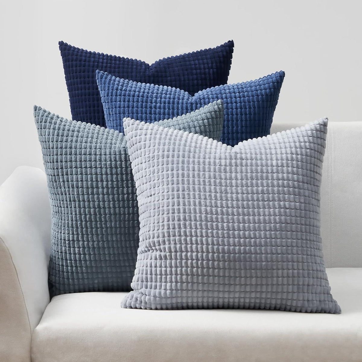 Kissenbezug Blau 4er Set Cord körnig Farbverlauf 45x45cm