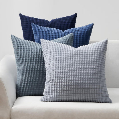 Kissenbezug Blau 4er Set Cord körnig Farbverlauf 45x45cm