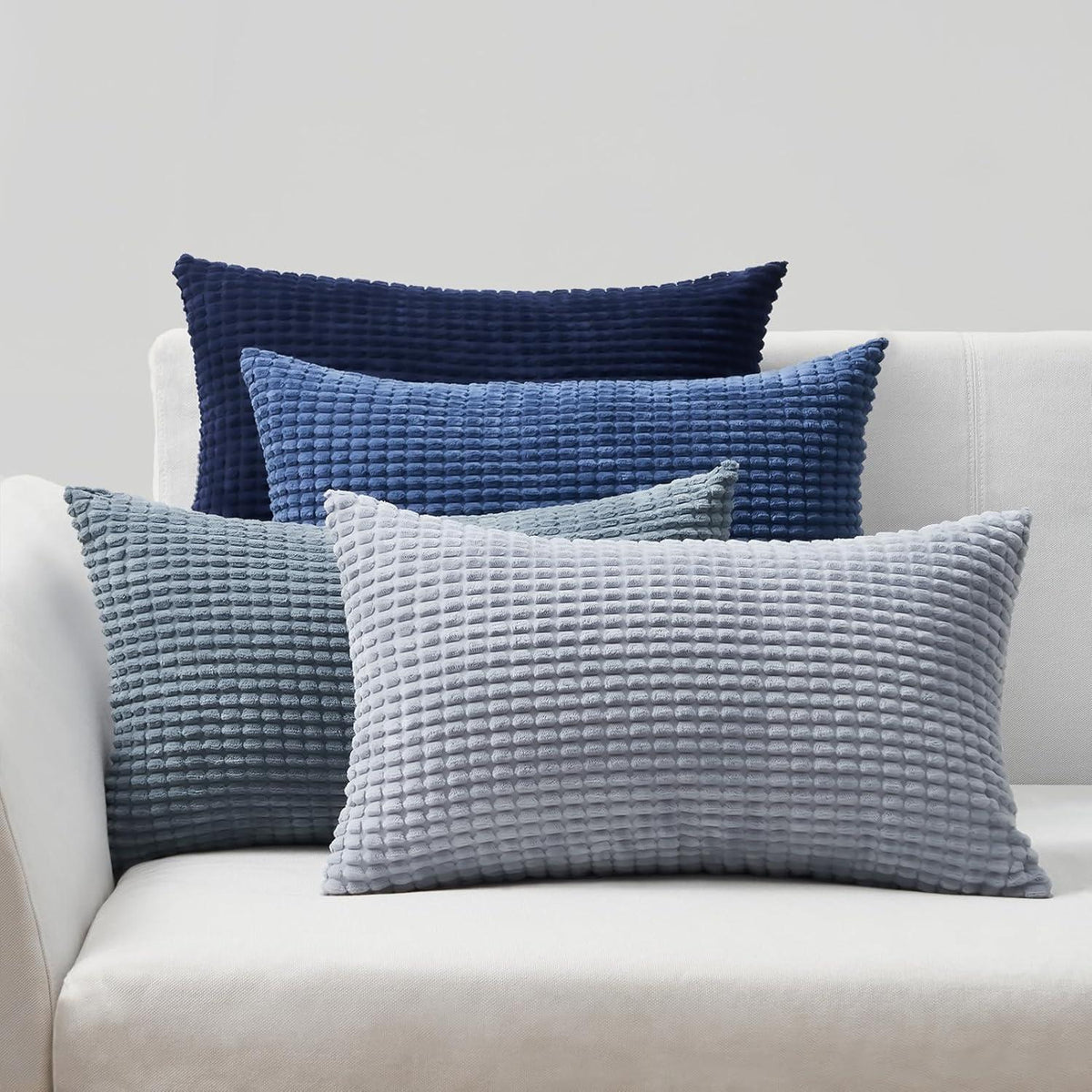 Kissenbezug 30x50 cm 4er Set blau Cord körnig Dekokissen