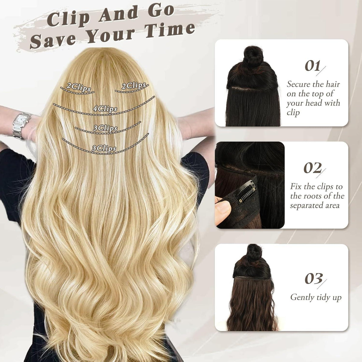 Clip in Haarverlängerungen 5 PCS Natürlich Weich Beige Blond 50 cm