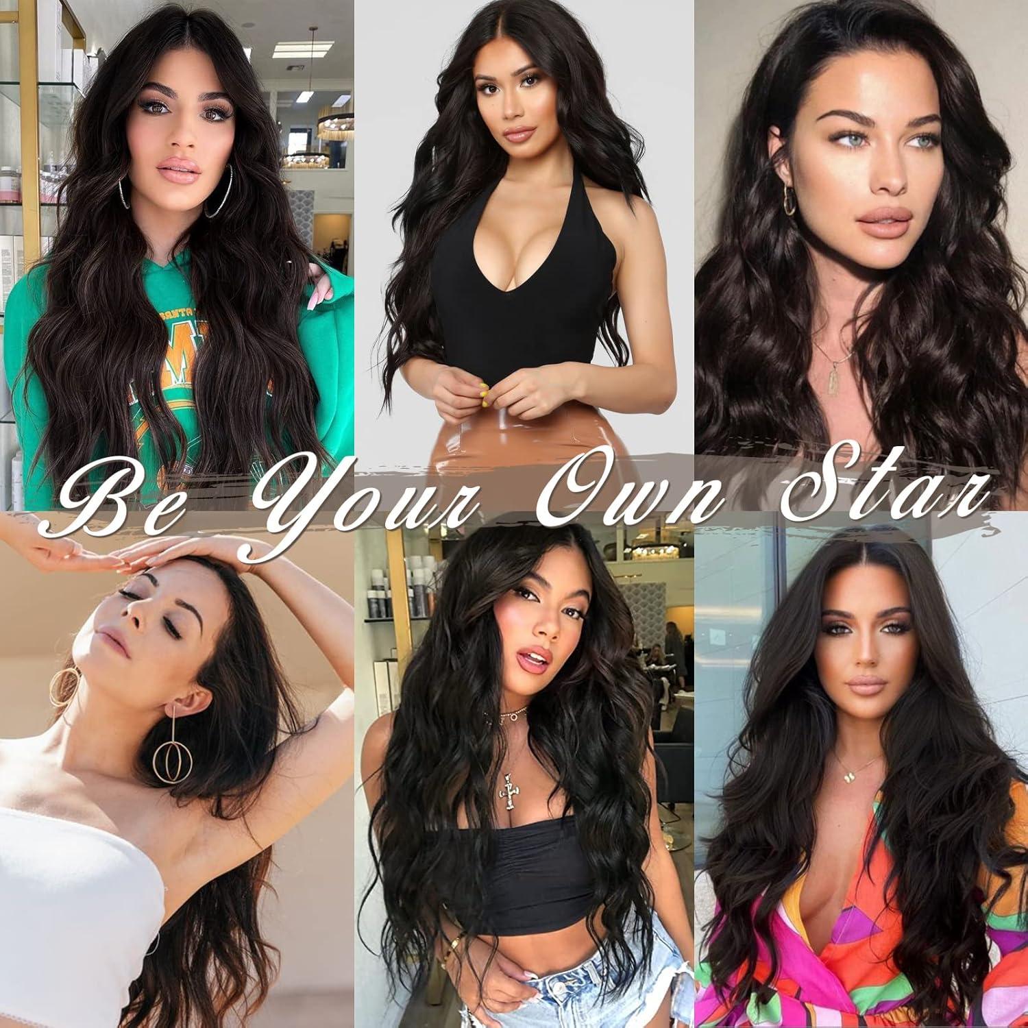 Clip in Extensions Set Natürlich Wellig Haarverlängerungen 45cm Braun
