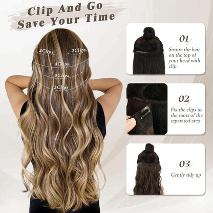 Clip in Extensions 5 PCS Haarverlängerungen Wellig Synthetik 45 cm
