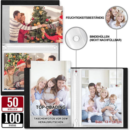 Fotoalbum 13x18cm Leinen 2er-Pack 200 Fotos Schwarz