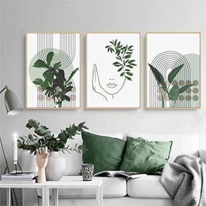 3er-Set Grüne Pflanze Bohemian Poster, Moderne Wandbilder 30x40cm