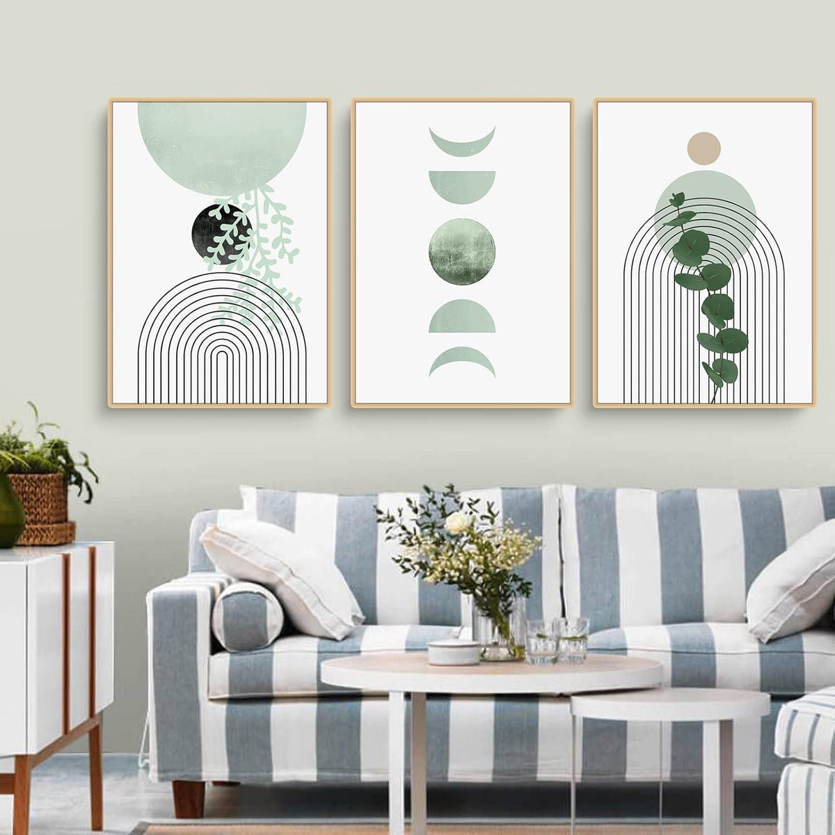 3er Set Grüne Pflanze Poster Leinwand Modern Bohemian Wandbilder 40x50cm