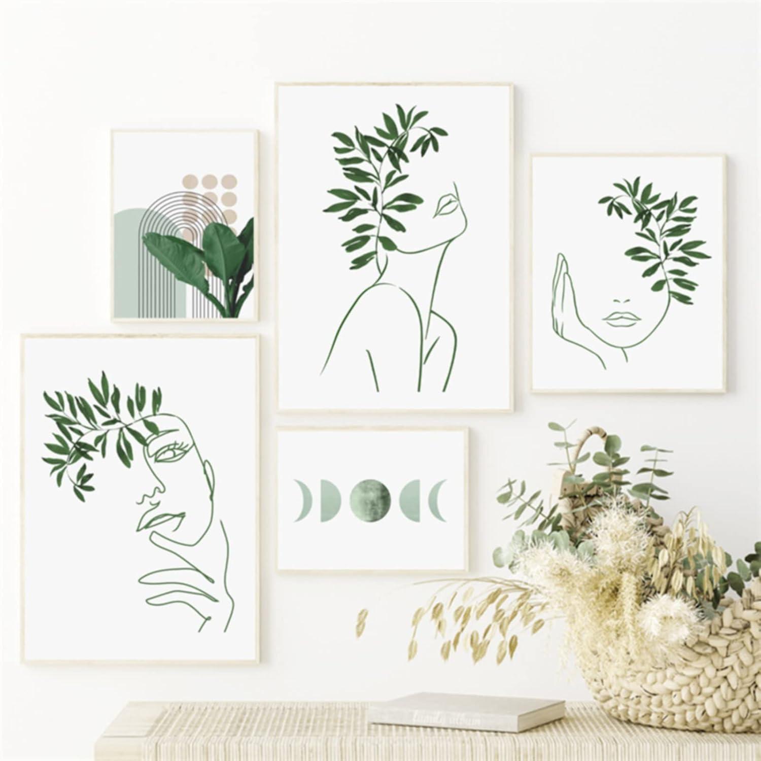 3-teiliges Bohemian Poster Set Grüne Pflanze Wandbilder, Wohnzimmer Deko 50x70cm