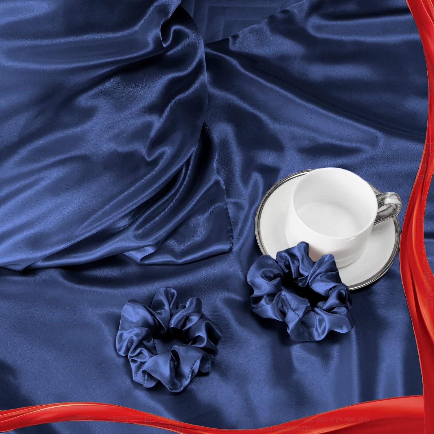 Satin Kissenbezug 2er Set 50x80 Dunkelblau mit Haargummis