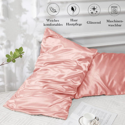 Satin Kissenbezug 50x70 Rosa 2er Set Haarschutz Hautpflege