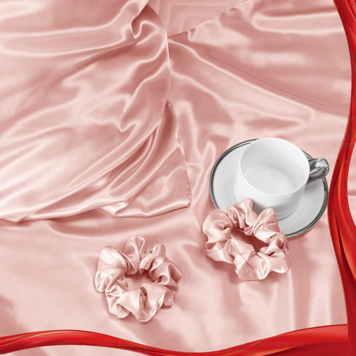 Satin Kissenbezug 50x70 Rosa mit Haargummis, Pflege für Haar und Haut