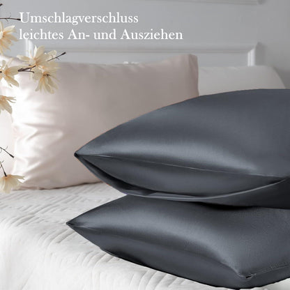 Satin Kissenbezug 2er Set 50x80 Dunkelgrau Haar Haut Haargummis
