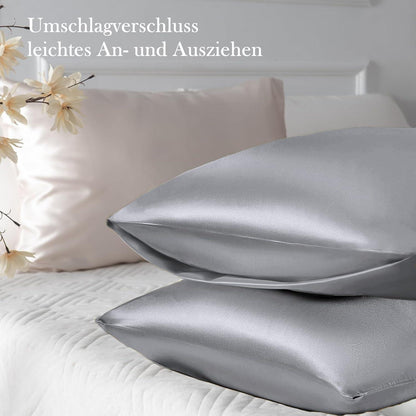 Satin Kissenbezug 2er Set 50x70 Grau Haargummis
