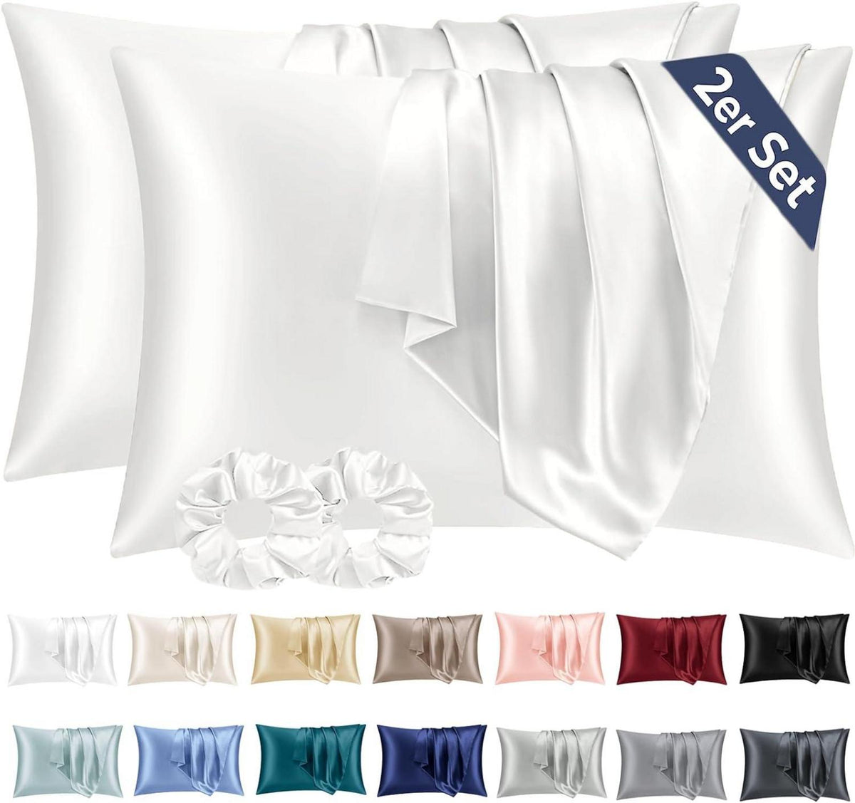 Satin Kissenbezug 50x70 Ivory mit Haargummis