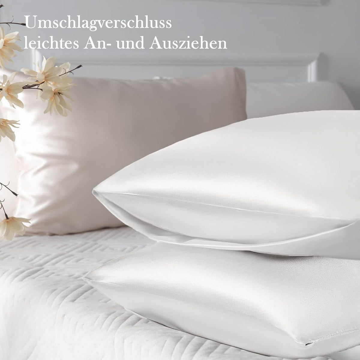 Satin Kissenbezug 50x70 Ivory mit Haargummis