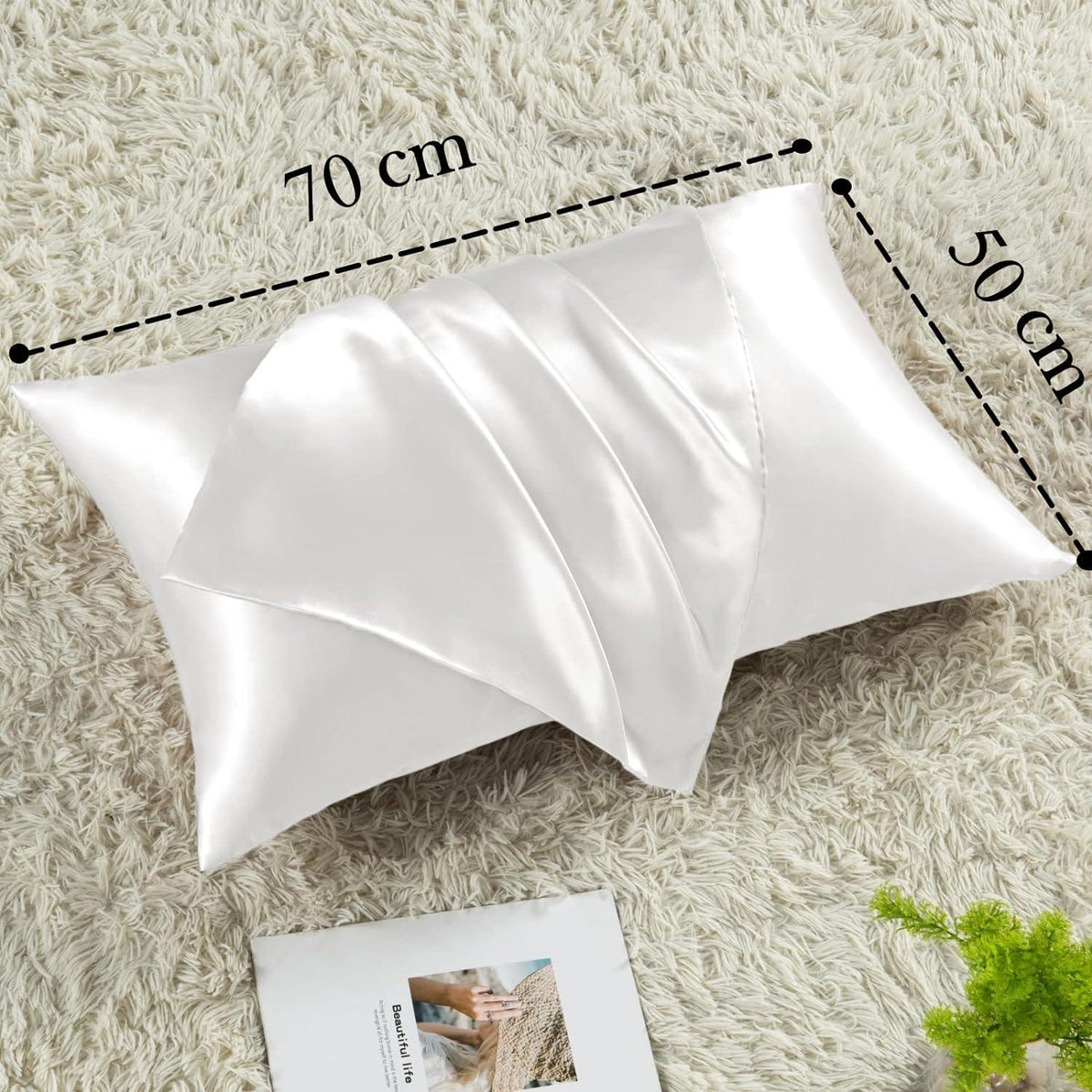Vielit 2er Set Satin Kissenbezug 50x70 Ivory mit Haargummis