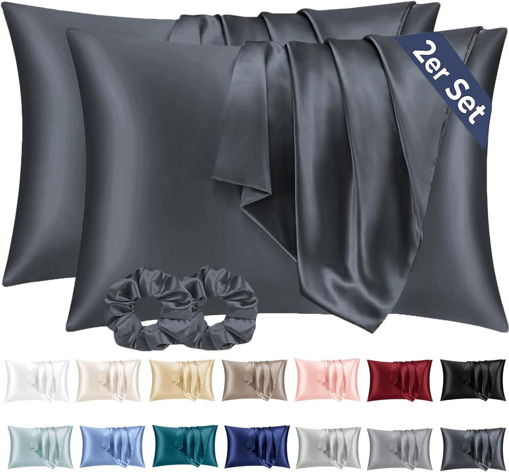 Satin Kissenbezug 2er Set 50x70 Dunkelgrau Hautpflege Haarschutz
