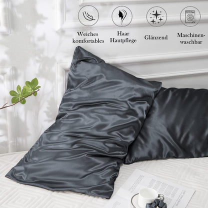 Satin Kissenbezug 50x70 Dunkelgrau Haar Hautpflege 2er Set