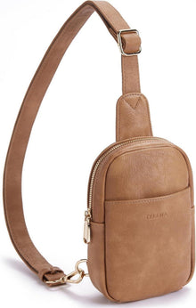 Telena Damen Umhängetasche Crossbody Bag Kunstleder Mini Hellbraun