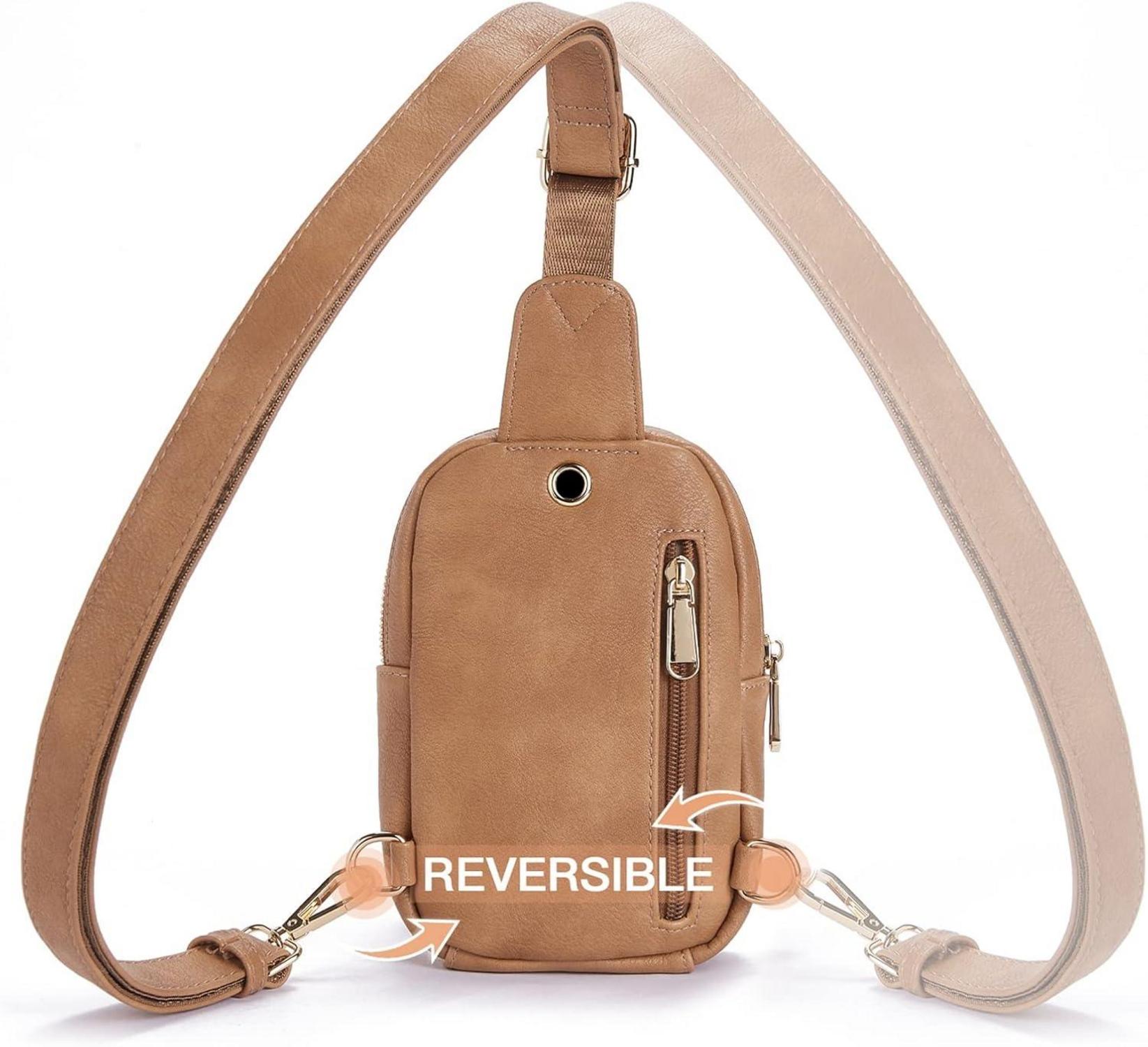 Telena Damen Brusttasche Crossbody Umhängetasche Mini Kunstleder Hellbraun