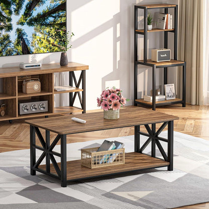 Couchtisch mit Stauraum, 100cm, Holz & Metall, Braun