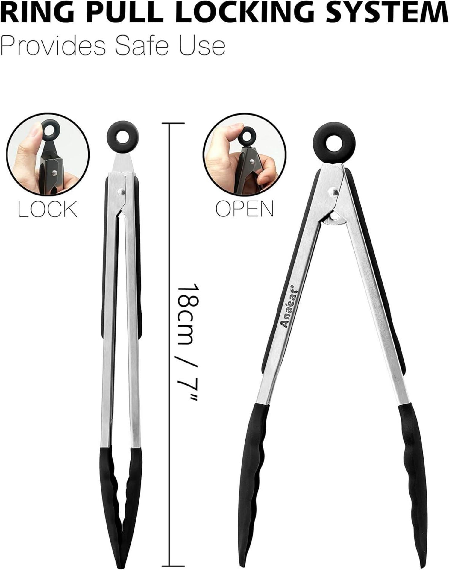 Küchenzange Edelstahl 18cm hitzebest. Silikon rutschfester Griff