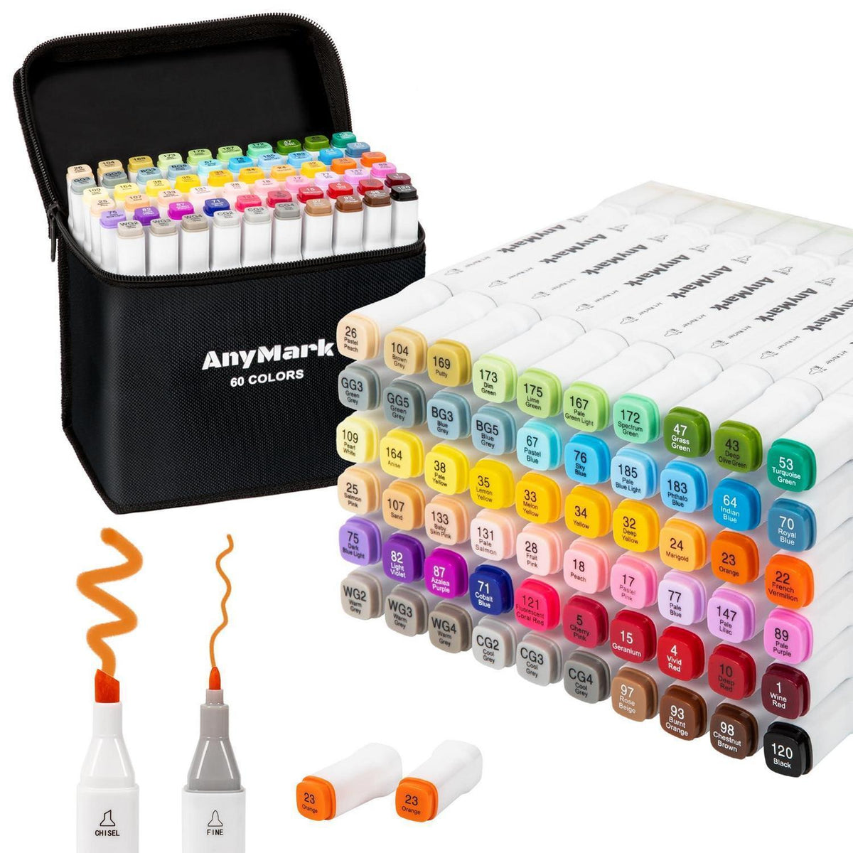 Alkohol Marker Set 60 Farben - Twin Tip Stifte zum Zeichnen & Ausmalen