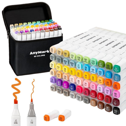 Alkohol Marker Set 60 Farben - Twin Tip Stifte zum Zeichnen & Ausmalen