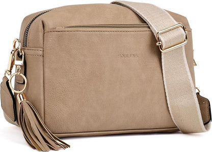 Damen Umhängetasche Veganem Leder Crossbody mit 3