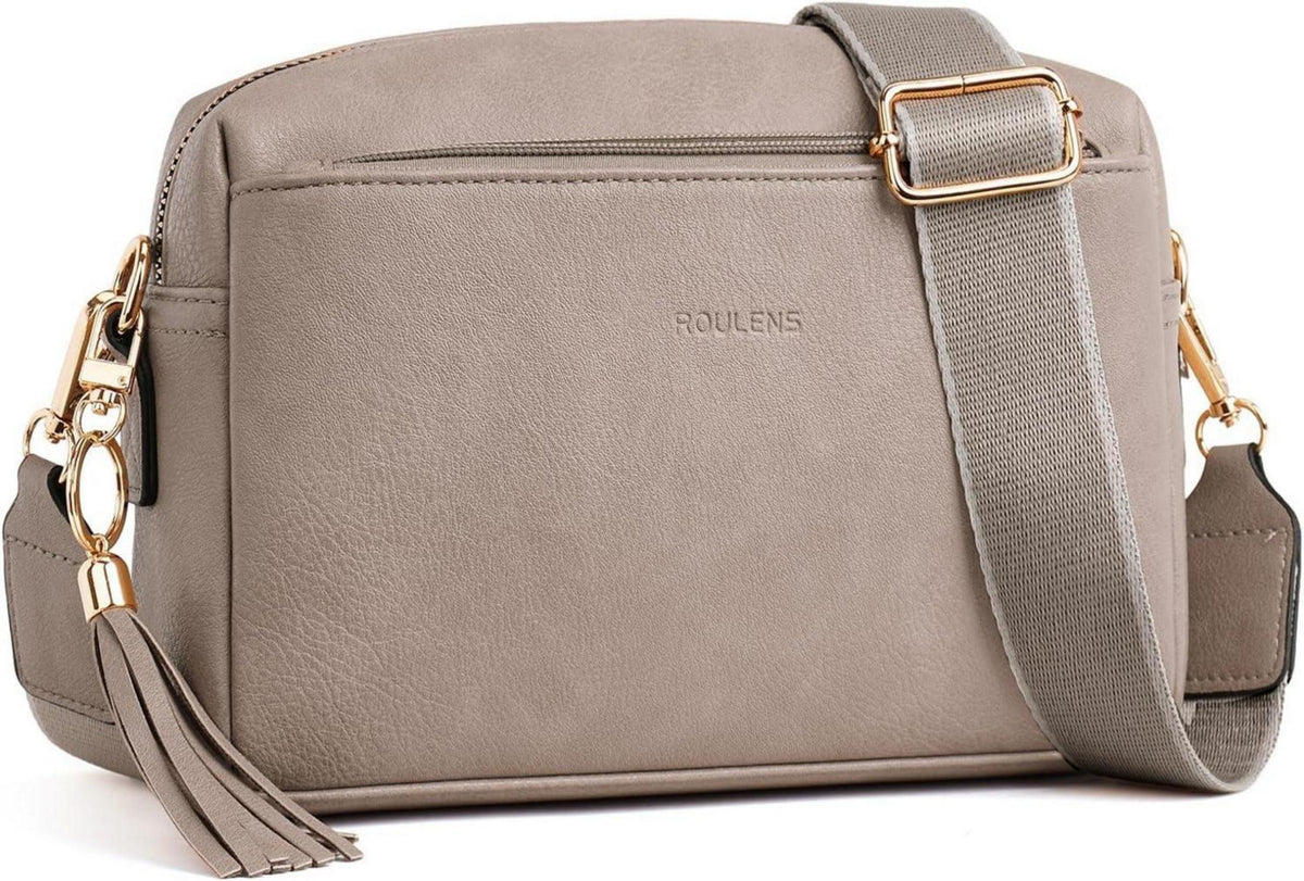 Kleine Damen Umhängetasche Veganem Leder Crossbody C-grau