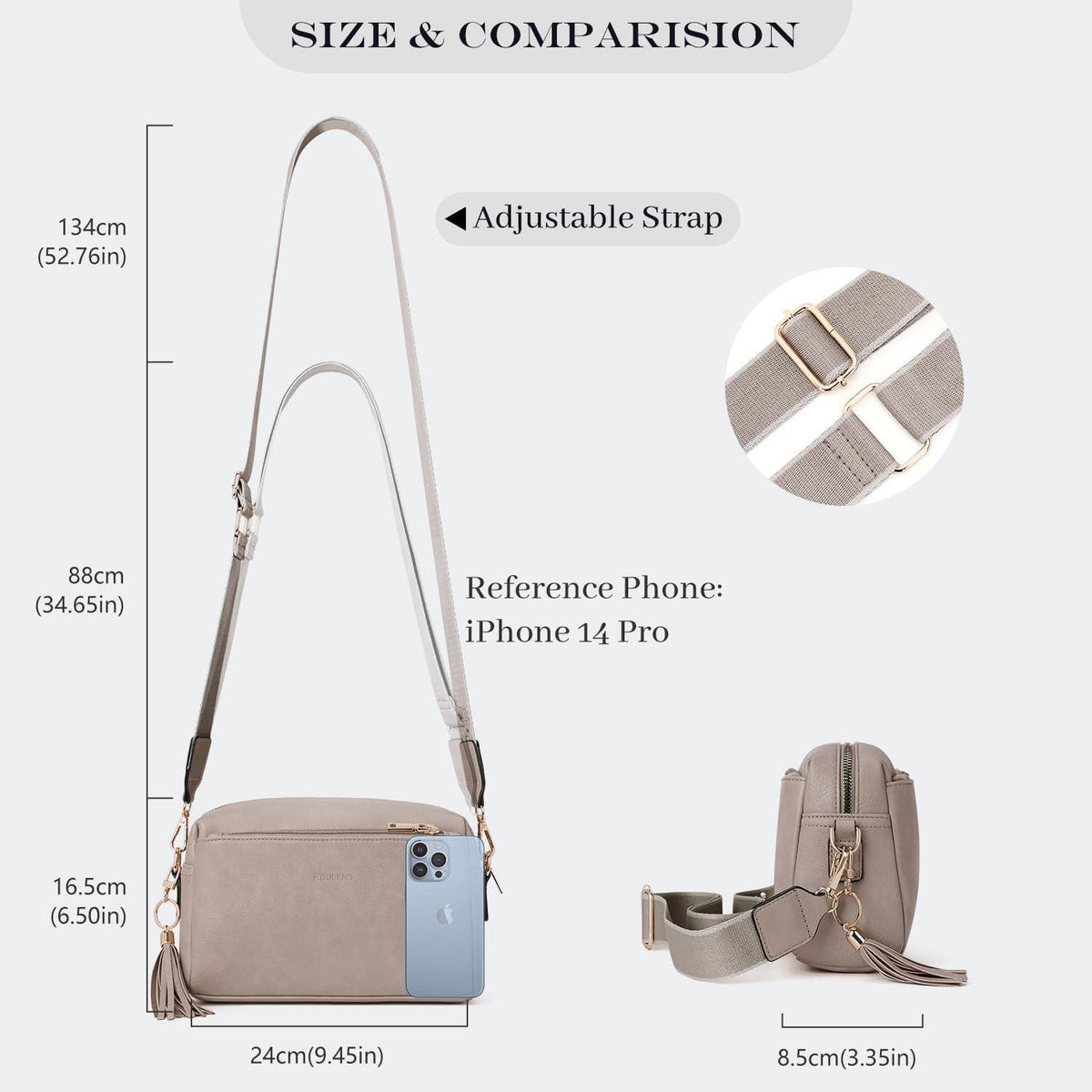 Kleine Damen Umhängetasche Veganem Leder Crossbody C-grau