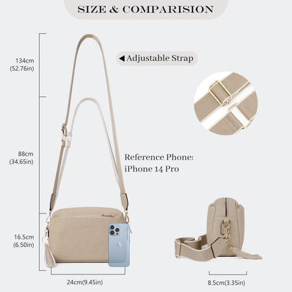 Damen Umhängetasche Veganem Leder Crossbody mit 3