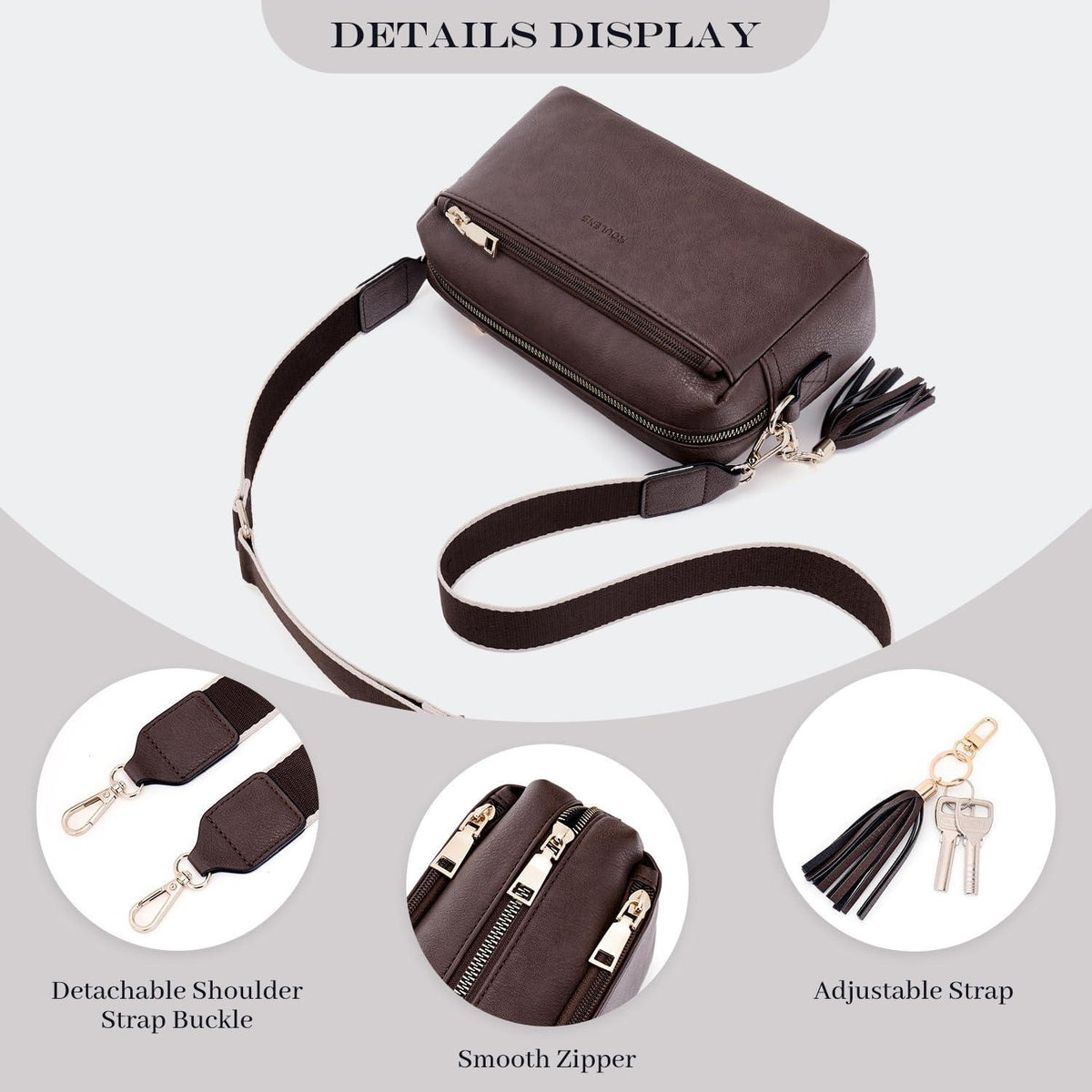 Damen Umhängetasche Veganem Leder Crossbody Schultertasche mit drei