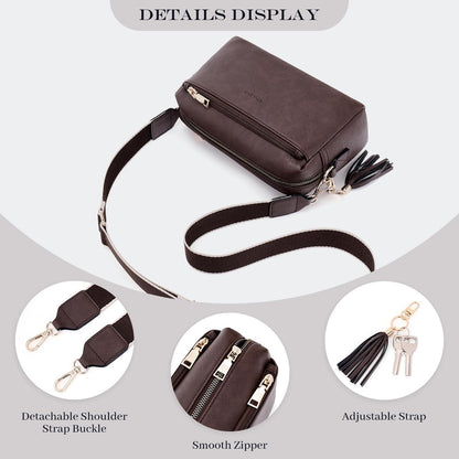 Damen Umhängetasche Veganem Leder Crossbody Schultertasche mit drei
