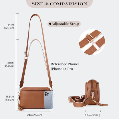 Damen Handy Umhängetasche Veganem Leder Crossbody Schultertasche