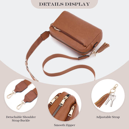 Roulens Damen Umhängetasche Veganem Leder Crossbody C-gelb Braun