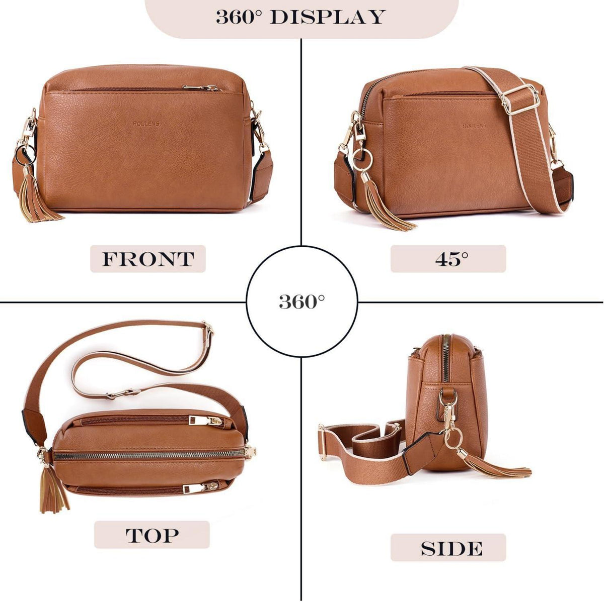 Damen Umhängetasche Veganem Leder Crossbody Schultertasche mit 3