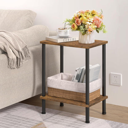 LELELINKY Beistelltisch Holz 2-Ebenen Nachttisch 40x30x55 Moderner Couchtisch 55cm Sofa Braun