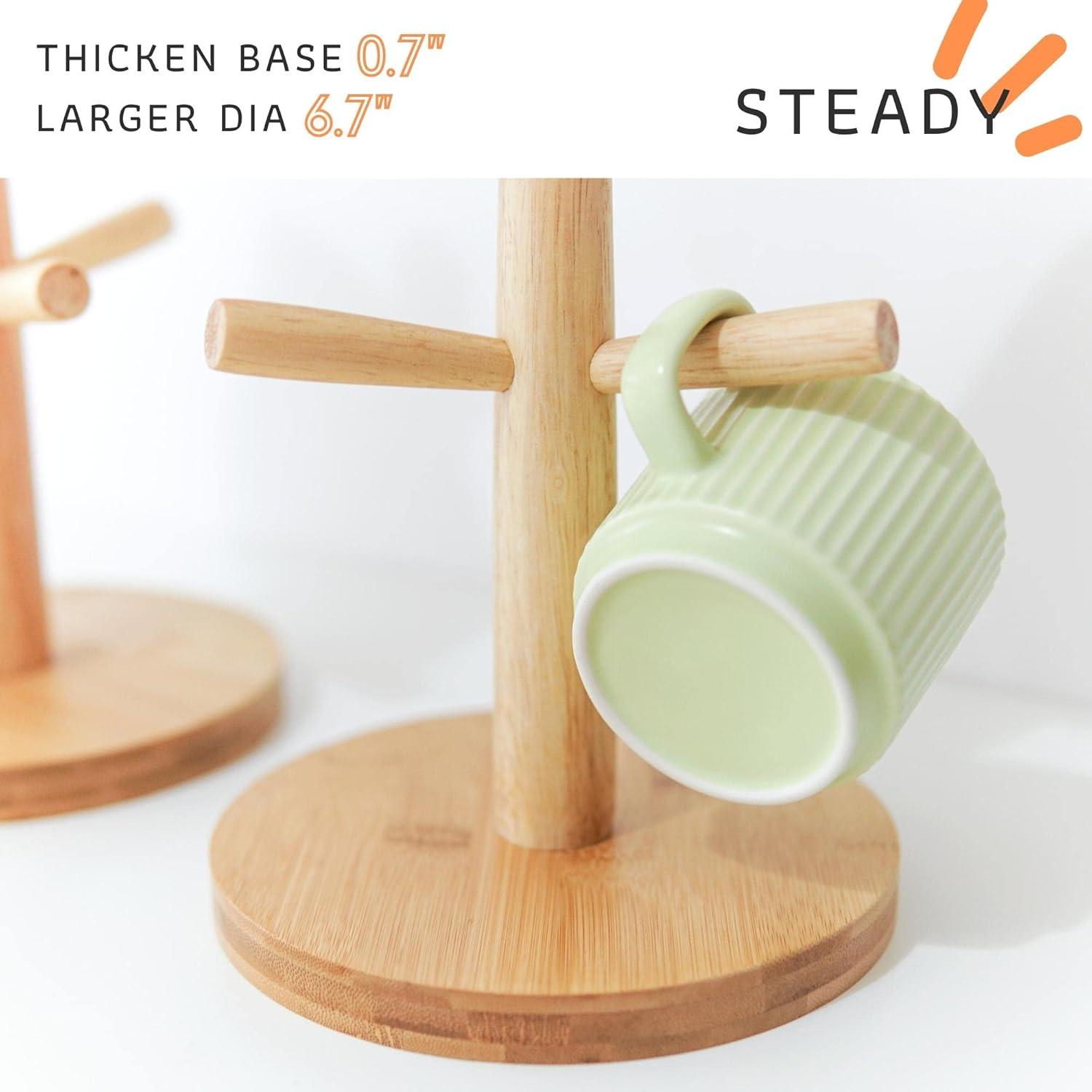 Holz Tassenhalter mit 6 Haken für Arbeitsplatte Küche Kaffee Bar