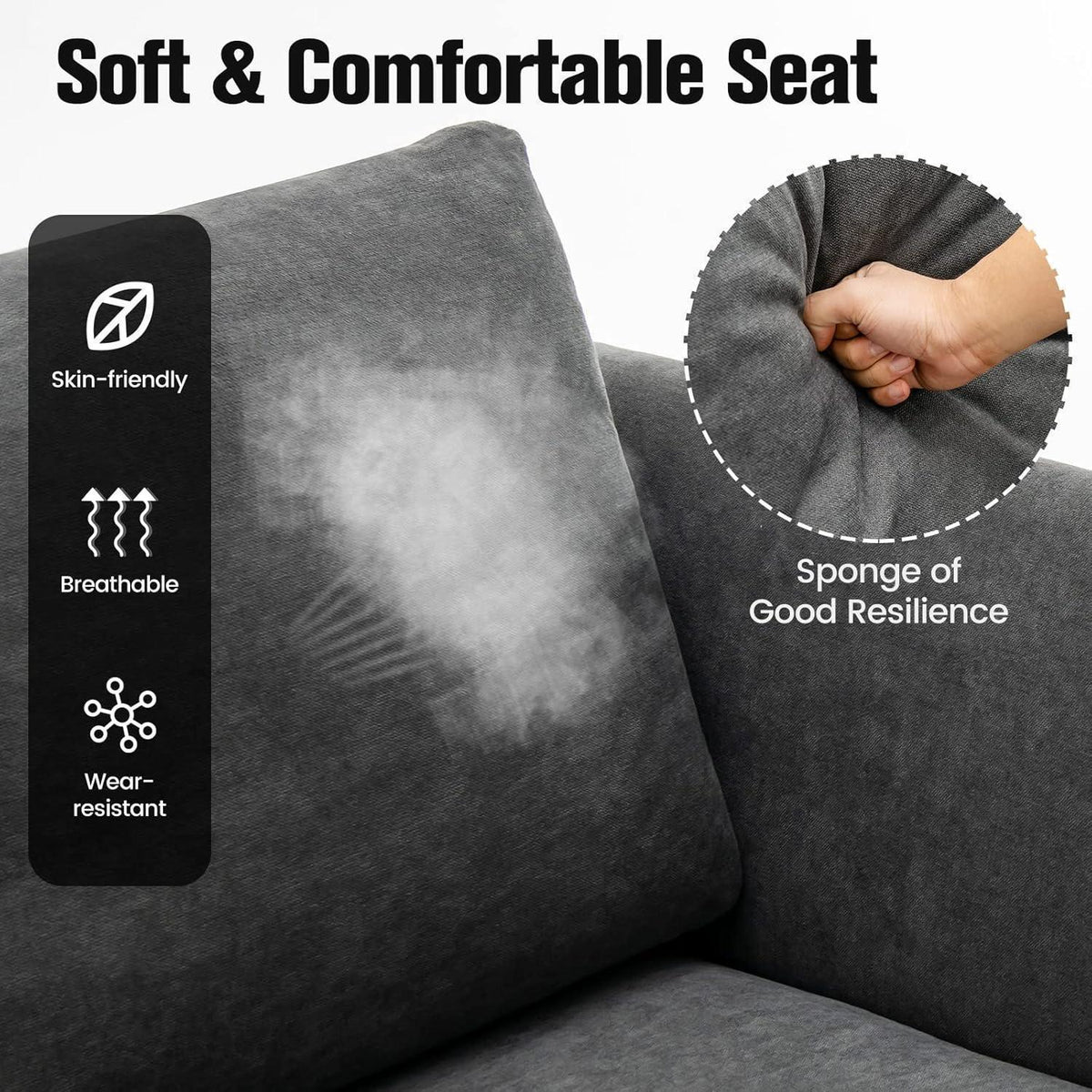 2-Sitzer Sofa mit abnehmbaren Kissen & Metallbeinen