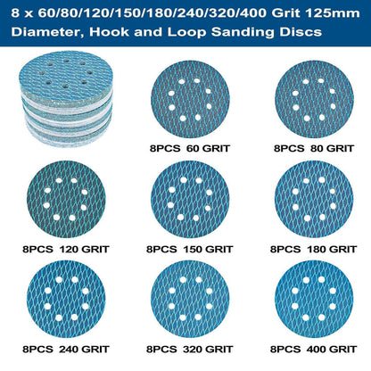 Schleifpapier 125mm Zirkonoxid 64tlg. Körnung Mix für Exzenterschleifer