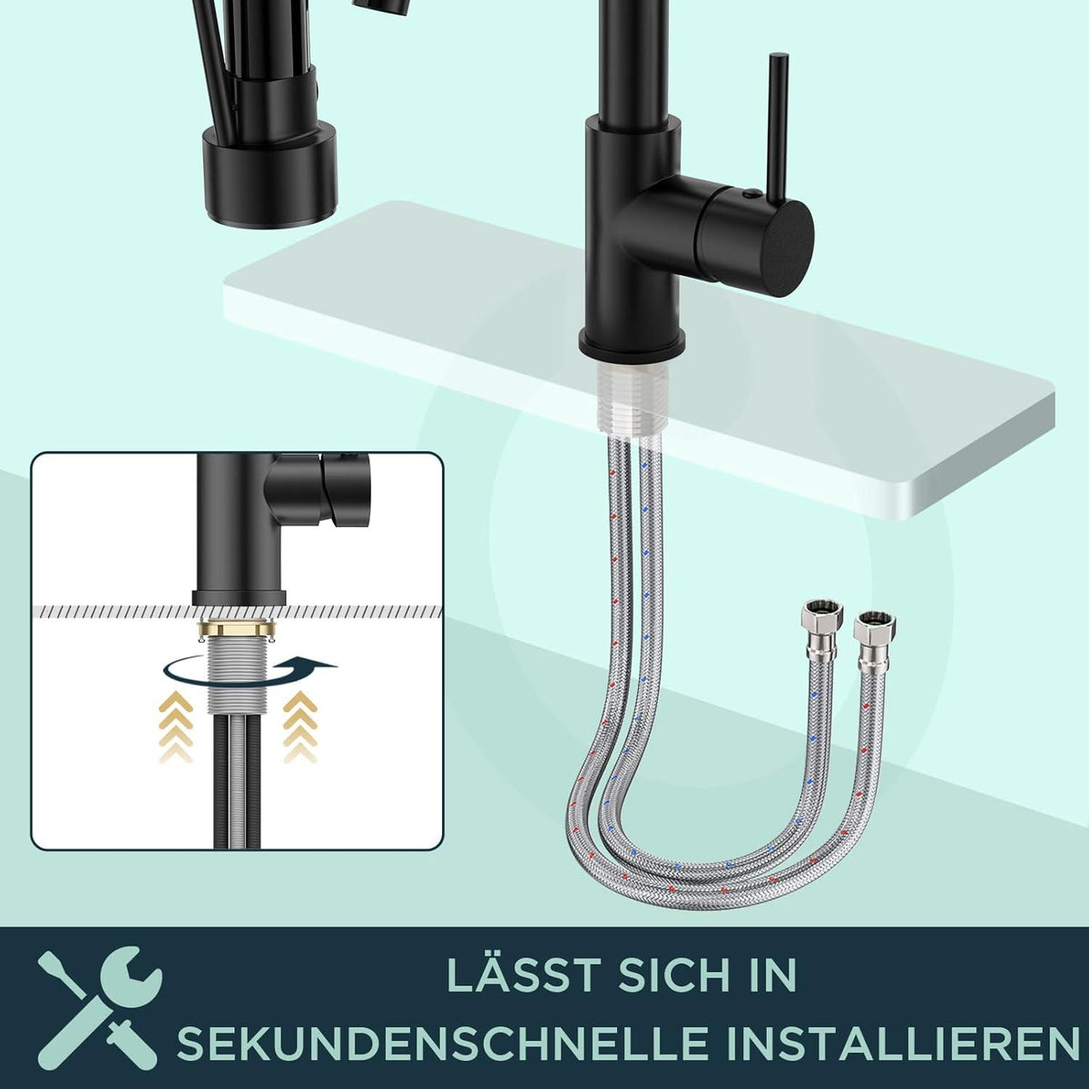 Wasserhahn Küche Schwarz Edelstahl Zweigriff Mischbatterie