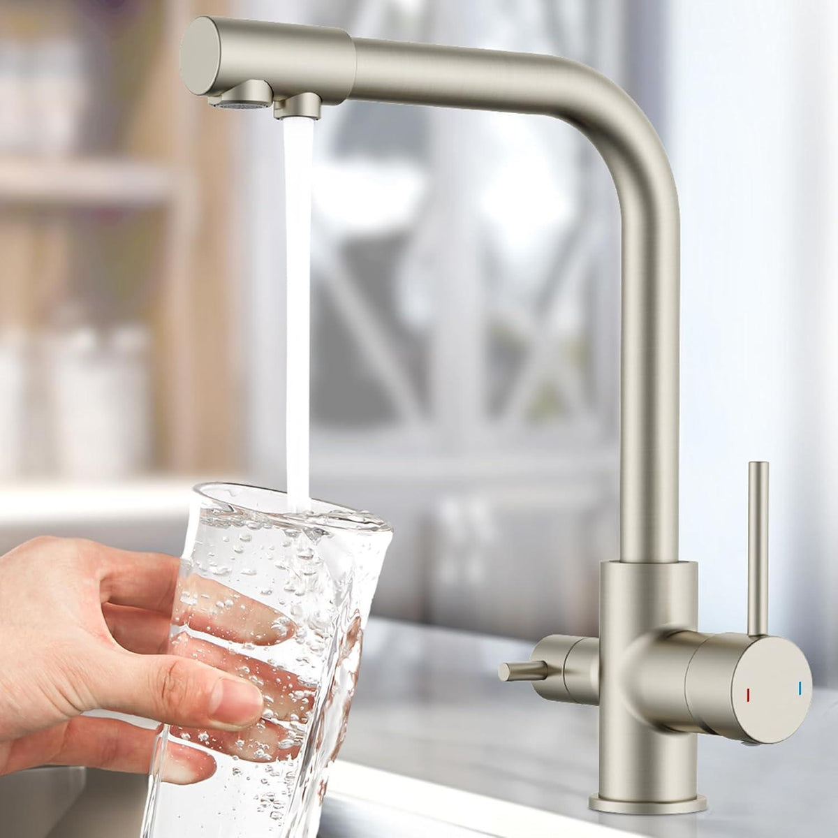 3-Wege Küchenarmatur mit Trinkwasserfunktion Edelstahl