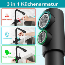 FORIOUS Schwarz 3-Wege Wasserhahn Mischbatterie Küche