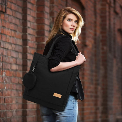 Große Damen Canvas Shopper Handtasche Schultertasche Dunkelgrau