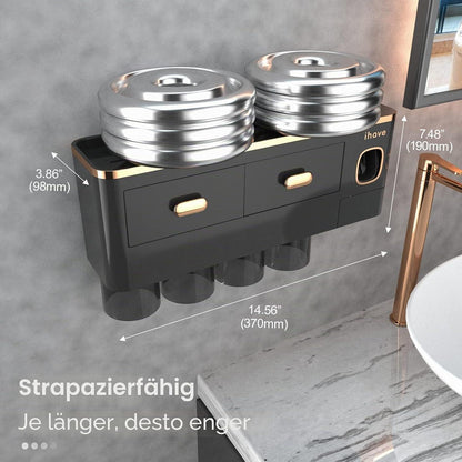 Zahnbürstenhalter Wand mit Spender & Schublade Schwarz-Gold