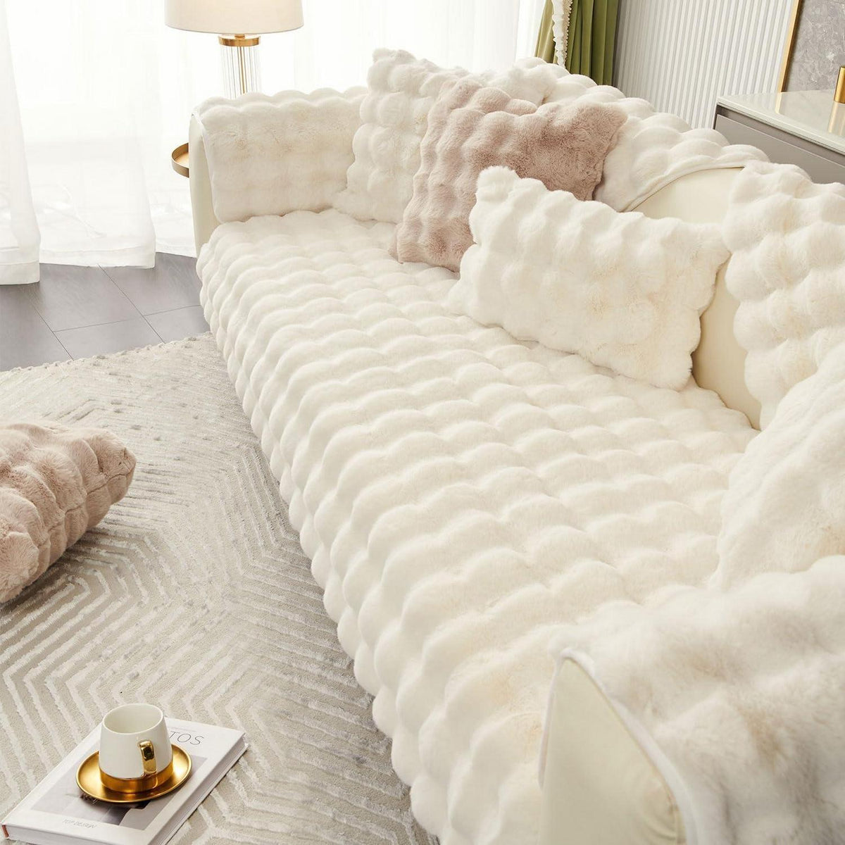 Weicher Sofaüberzug Kunstpelz Rutschfest Beige 90x180cm