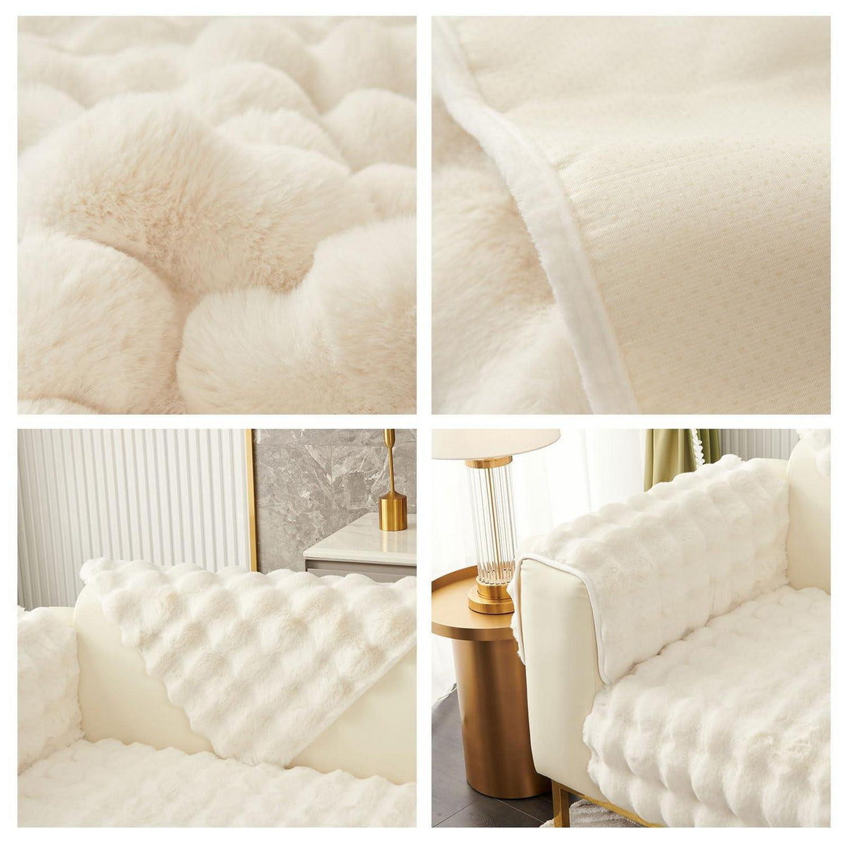 Weicher Sofaüberzug Kunstpelz Rutschfest Beige 90x180cm