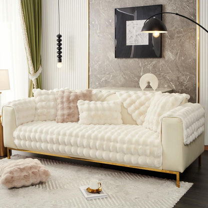 Weicher Sofaüberzug Kunstpelz Rutschfest Beige Weiß 90x160cm